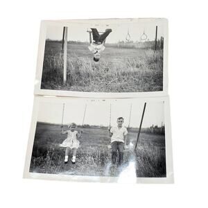 Vtg B&W Photo 1960 Cute Young Children Hanging Upside Down Snapshot Lot of 2
